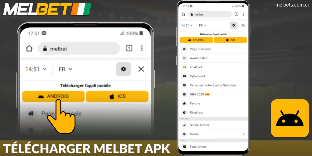 Cliquez sur le lien de téléchargement de l'APK Melbet CI