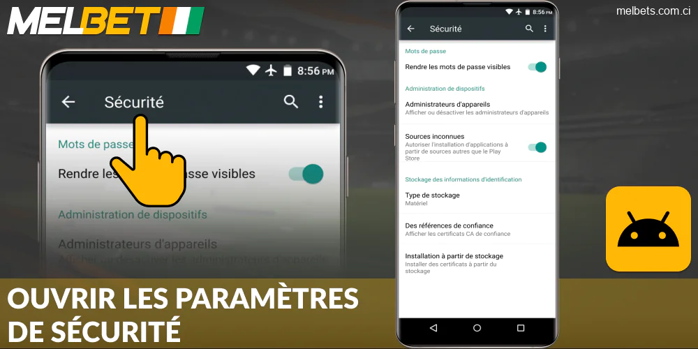 Ouvrez les paramètres de confidentialité sur Melbet CI