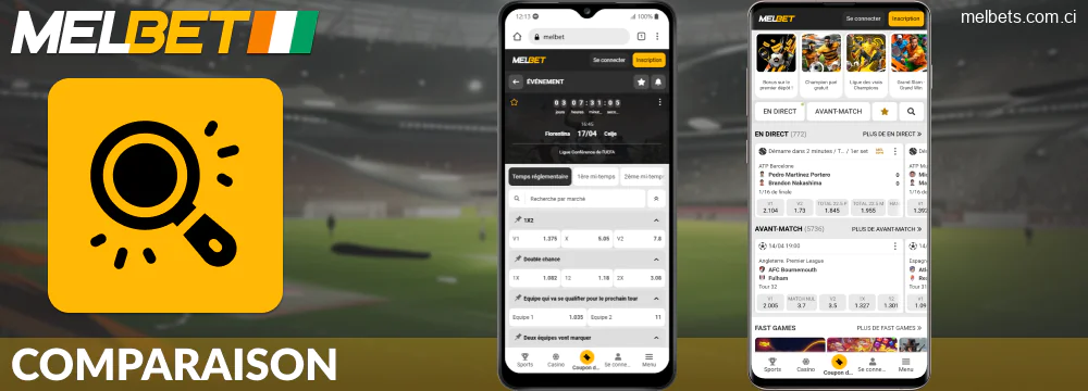 Différences entre l'application et le site Melbet Côte d'Ivoire
