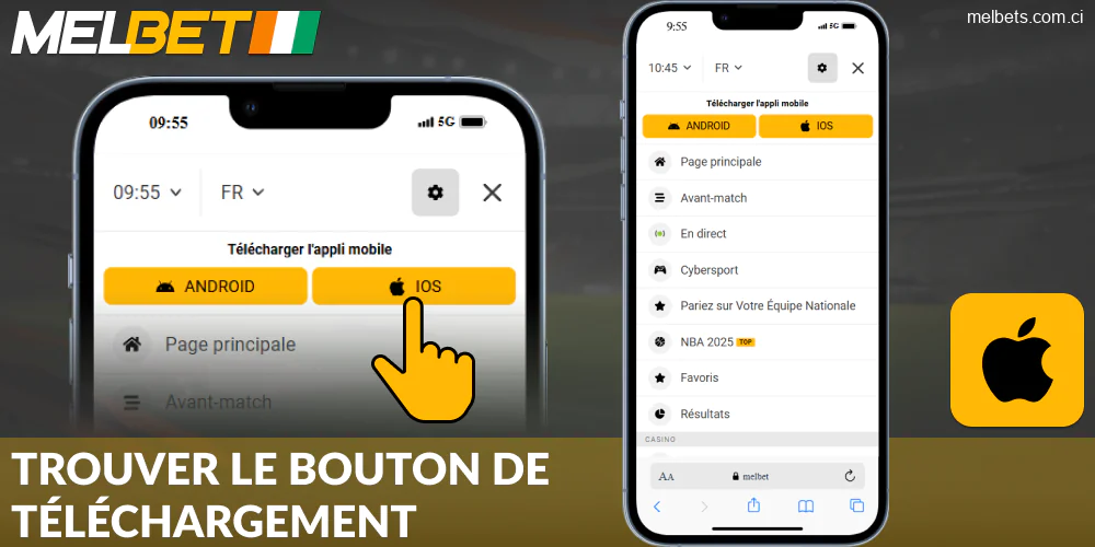 Cliquez sur le lien de téléchargement iOS Melbet CI