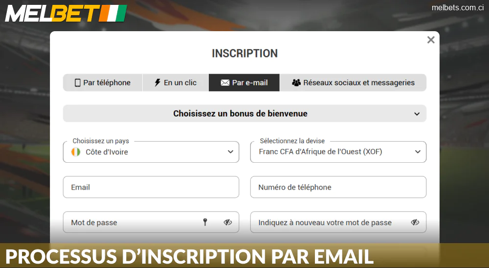 Créer un compte par e-mail sur Melbet Côte d'Ivoire