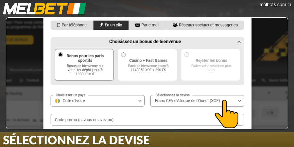 Choisissez votre devise sur Melbet CI
