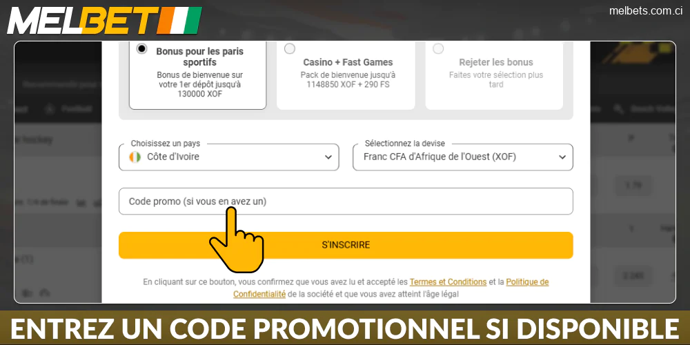 Entrez le code promo sur Melbet Côte d'Ivoire